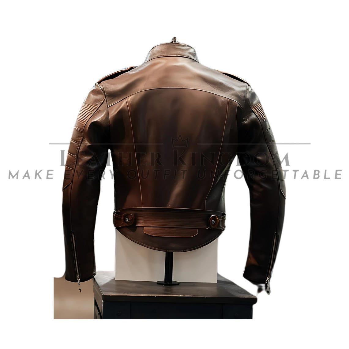 Mens Fashion Leather Motorcycle Jacket Brown Biker Stand Collar