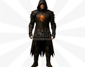 Dark Knight Nazgul Warlock-kostuum met capuchon | Op Sauron geïnspireerde moordenaarsmantel | Fantasy Gothic Witcher-harnasmantel