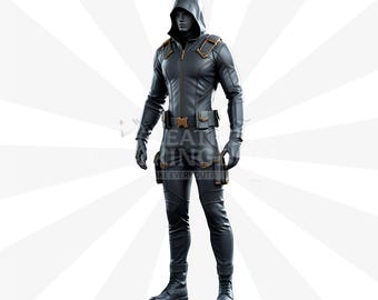 Phantom Operative Tactical Combat Rogue Hooded Costume | Stealth Assassin Black Leather Gothic Warrior Jumpsuit
