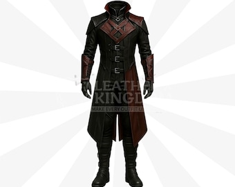 Dreadfang Elite Raider Black & Rust Gothic Leather Overcoat | Brutal Assassin Combat Trench Costume Gear