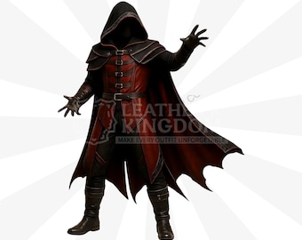 Dark Mage zwart-rood kostuum met capuchon | Sith Wizard-mantel | Witcher Assassin gotisch middeleeuws pantser