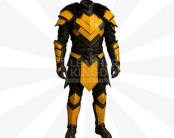 Hellforged Golden Fang Knight Costume | Black & Yellow Warrior Plate Armor | Men’s Brutal Combat Outfit
