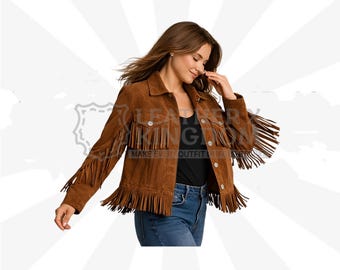 Women's Brown Suede Fringe Jacket, Western Cowgirl Leather Jacket, Handmade Tassel Coat, Boho Festival Jacket, Ranch Style Outerwear
