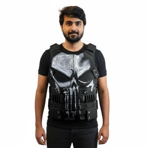 Colete tático de couro inspirado no Justiceiro: Fantasia de cosplay com armadura de caveira