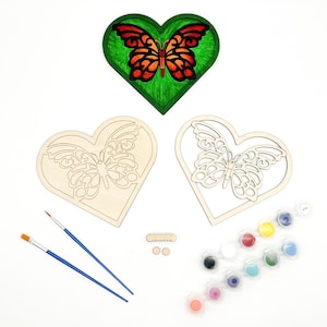 Butterfly Heart, DIY Paint Kit, Layered Wood Art, Craft Kit for Adults & Teens, Paintable Gift for Her, Him, or Kids
