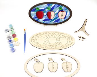DIY Apple Stained Glass Paint Kit: Layered Wood Art Craft