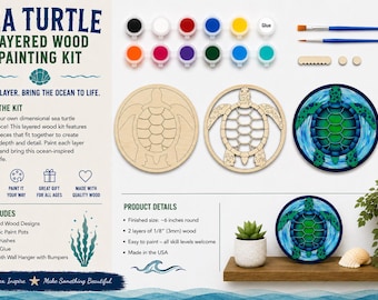 Sea Turtle, DIY Wood Craft Kit for Adults