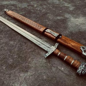 Handgefertigtes Wikinger Schwert | Nordisches Damaststahl Schwert | Custom Nordische Krieger Klinge | Keltische Scheide | Mittelalter Sammler Schwert