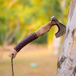 Hand-Forged Viking Axe: Engraved Carbon Steel Blade, Ash Wood Handle
