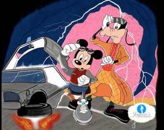 Back To The Future Mickey Mouse And Goofy Disney Art Print Etsy