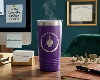 Sarcastic Middle Finger Insulated Tumbler - 20oz Funny Office Gift, Rude Travel Mug for Friends, Adult Humor Coffee Cup, Silence is Golden