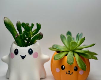 3D Printed Ghost & Pumpkin Planter. Halloween Small Plant Pot