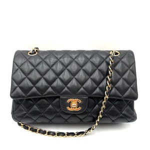 Chanel Black Lambskin Double Flap Shoulder Bag