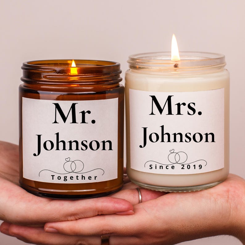 Personalizwd Mr and Mrs Candle Set Wedding Anniversary Gift For Couple Custome Wedding Anniversary Gift Customizable Dates And Names Candles