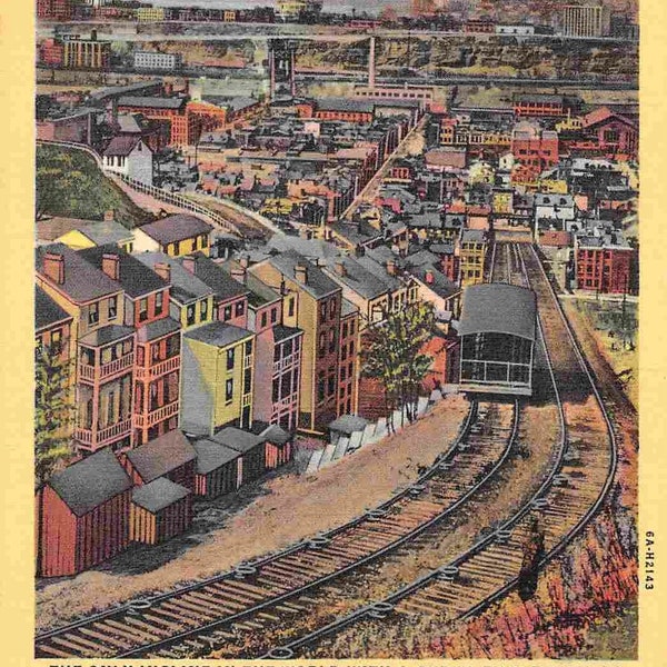 Incline Railroad Car Pittsburgh Pennsylvania 1950s linen postcard