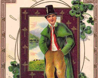 Top O' The Morning Greeting Man St Patrick's Day Ireland Irish 1912 postcard