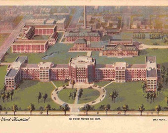 Pair Antique Detroit Michigan Postcard FORD Motor Co Postcard Factory Plant Skyscrapers Kresge Whitney Building Vintage Ephemera