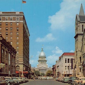 Capitol Avenue Cars Springfield Illinois 1950s postcard