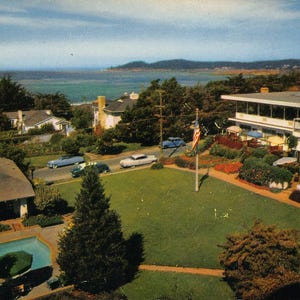 La Playa Hotel Pátio Quartos Piscina Carmel Califórnia Cartão postal dos anos 1950