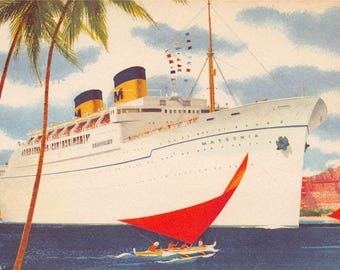 Matsonia Ocean Liner Cruise Ship Matson Lines Hawaii 1950s postcard