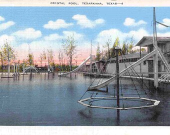 Crystal Swimming Pool Texarkana Texas 1930s linen postcard