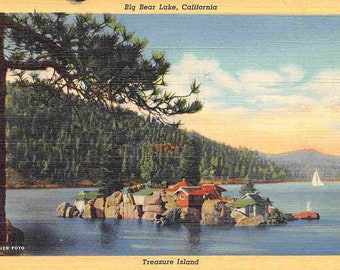 Treasure Island Big Bear Lake California 1941 linnen ansichtkaart