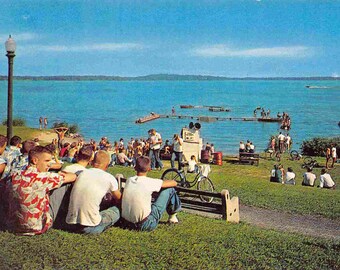 People Viewing Lake Monona Madison Wisconsin 1950s postcard