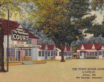 Town House Court Motel Hot Springs Arkansas 1953 linen postcard