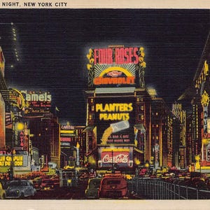 Times Square la nuit New York City NY 1943 Carte postale en lin