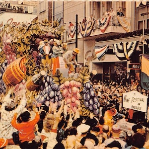 Mardi Gras Wine Festival Parade Float Nowy Orlean Luizjana pocztówka z lat 60.