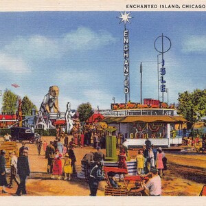 Cartolina di lino del parco divertimenti per bambini Enchanted Island, Fiera mondiale di Chicago, Illinois, 1933