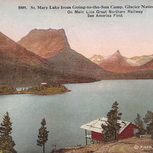 Carte postale des années 1910 du lac St Mary Going to Sun Camp Glacier National Park, Montana
