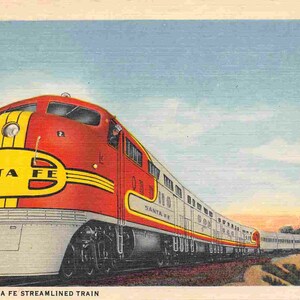 Santa Fe Super Chief Railroad Train Streamliner Fred Harvey linen postcard