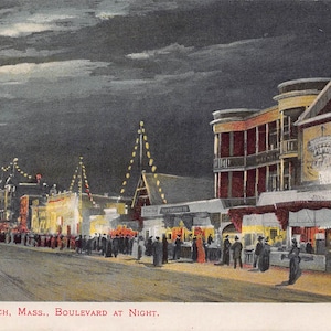Boulevard à noite Lua cheia Revere Beach Massachusetts 1905c cartão postal