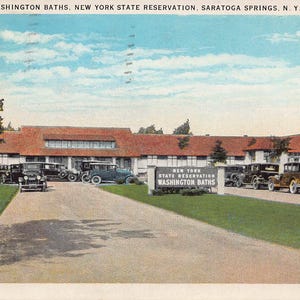 Washington Baths New York State Reservierung Saratoga Springs NY 1930 Postkarte