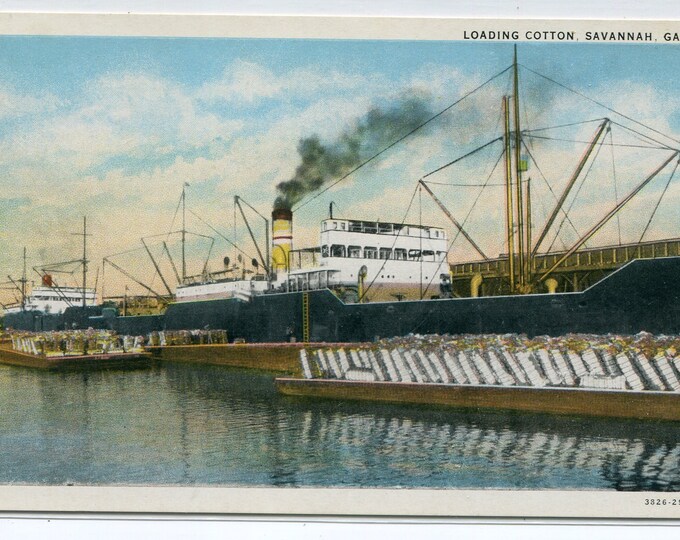 Loading Cotton Steamer Ship Savannah Postcard Etsy
