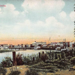 Panorama du front de mer, Fairbanks, Alaska, carte postale 1910c