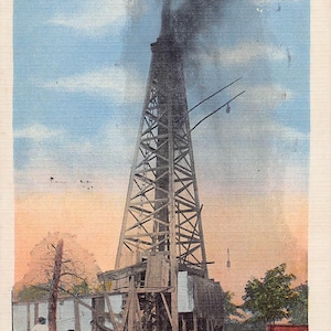 Carte postale en lin Oklahoma 1945 Puits de pétrole qui coule