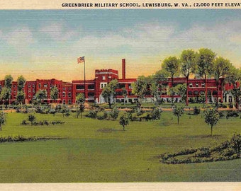 Greenbrier Military School Lewisburg West Virginia 1940 carte postale en lin