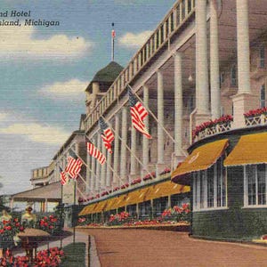 Grand Hotel Mackinac Island Michigan 1950 Carte postale en lin