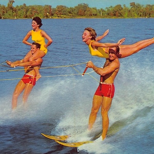 Doppeltes Wasserskilaufen Cypress Gardens Florida Postkarte