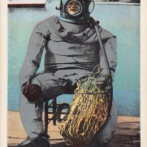 Sponge Taucher Taucheranzug Tarpon Springs Florida 1930er Jahre Postkarte