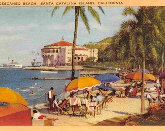 Descanso Beach Casino Santa Catalina Island Californië linnen ansichtkaart uit de jaren 40