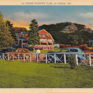 Country Club Golfeurs Voitures La Crosse Wisconsin 1940 Carte postale en lin