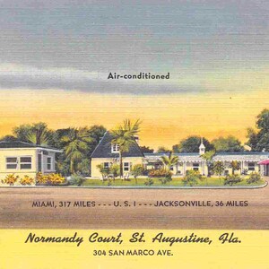Normandy Court Motel St Augustine Florida 1940 Carte postale en lin