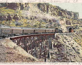 California Limited Railroad Train Johnsons Canyon Arizona 1910s Fred Harvey postcard