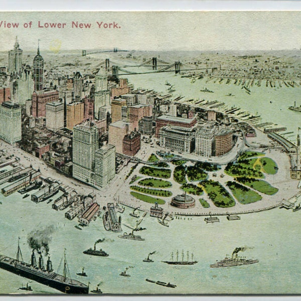 Birds Eye View Panorama Manhattan New York City NYC NY 1912 postcard