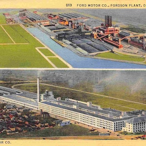 Ford Motor Co Fordson Lincoln Plant Detroit Michigan années 40 Carte postale en lin