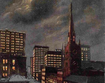 West on 4th Street Moonlight Night Cincinnati Ohio 1910c postcard