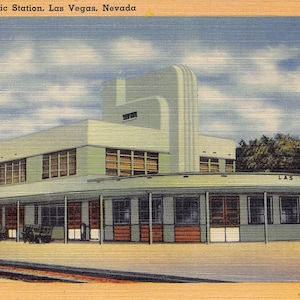 Carte postale Art déco en lin Union Pacific Railroad Depot Las Vegas Nevada